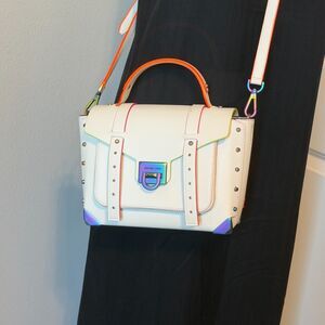 Michael Kors Manhattan Medium Messenger Bag Cream-Neon Leather Satchel